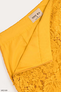Shorts VIVI KA para Mujer, Cintura Alta, Encaje Amarillo, Sólidos, Elegantes, Corte Regular, Cintura Elástica, Tejido de Poliéster, Cierre de Botones, Antiarrugas - Product Image 5