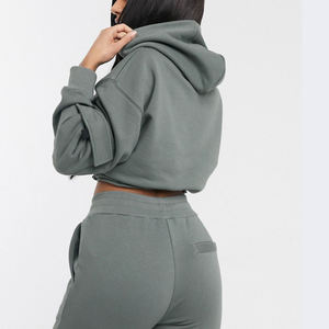 Custom Distressed Tracksuit Two Piece <b>Set</b> Women Clothing Streetwear 100% Cotton Cropped Zip up Hoodie and <b>Sweatpants</b> <b>Set</b> - Product Image 4