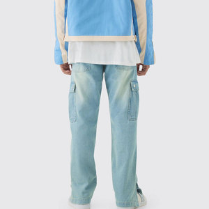 Jeans de Mezclilla Cargo Azul Claro para Hombre, Corte Holgado, Cintura Media, Estilo Streetwear, Tela de Algodón, Temporada de Primavera - Product Image 5