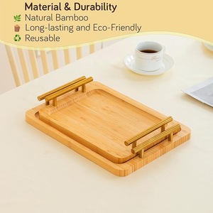 Juego de bandejas de servir de bambú premium con asas, bandeja de madera para desayuno, para servir café y té en la cocina - Product Image 3