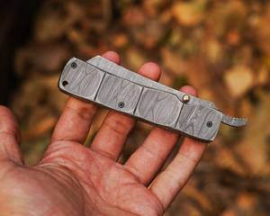 Cuchillo Plegable de Acero de Damasco de Grado Industrial Personalizado, Mango de Damasco, Hecho a Mano, para Bolsillo, EDC, Caza, Camping, OEM, ODM - Product Image 5
