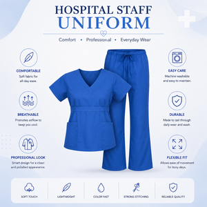 Uniforme Médico para Personal de Hospital, Conjunto de Blusa con Cuello en V y Pantalones con Cintura Elástica, Cómodo y Transpirable, de Algodón, para Hombres y Mujeres - Product Image 5