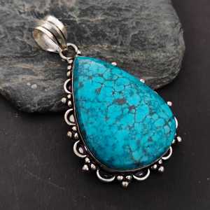 Colgante de Turquesa Natural con Corte de Lágrima, Certificado IGI, Plata de Ley 925, Joyería Hecha a Mano, Regalo Elegante para Mujer, Cumpleaños - Product Image 4