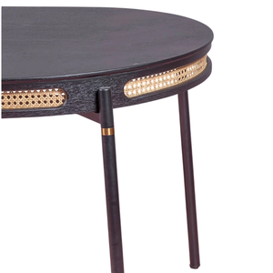 Table de salle à manger ovale 6 places en bois de manguier industriel de forme naturelle avec base métallique et pieds pliants, finition noire, écologique et durable - Product Image 6