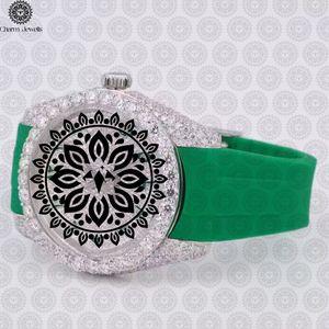 Reloj Redondo de Acero Inoxidable para Mujer Charm Jewells con Bisel de Diamantes, Correa de Silicona Verde, Movimiento de Cuarzo Analógico de Lujo - Product Image 3