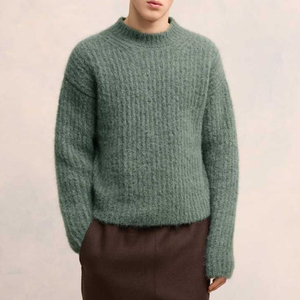 Pull en tricot respirant anti-boulochage à séchage rapide col rond de haute qualité en laine/acrylique pour homme, hiver 400g, service OEM - Product Image 4
