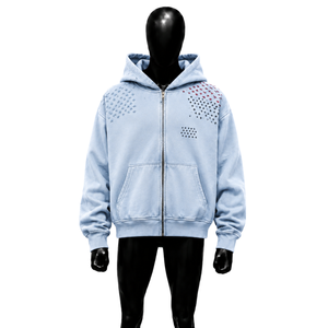 Sudadera con Capucha Azul de Algodón Suave para Hombre, Estilo Urbano Oversize con Detalles Transpirables y Desgastados, Manga Regular, ¡Oferta Francesa! - Product Image 1