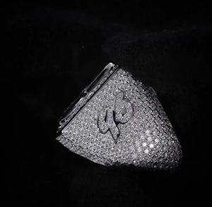 Iced Moissanite Men's Engagement <b>Ring</b> Hip Hop Letter Design 925 Sterling <b>Silver</b> Pave Setting Rhodium Plated <b>Statement</b> <b>Ring</b> - Product Image 3