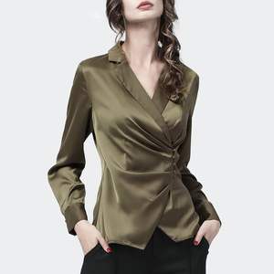 Womens Blazer <b>Top</b> Short Premium Solid Pattern <b>Butterfly</b> Sleeve Loose Satin Silk Casual Style Anti Pilling - Product Image 2