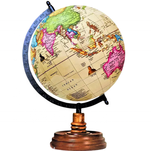 Qualité supérieure Carte du monde Éducatif Structure Intérieure Modèle Vintage Finition Base En Bois Globe Métal Géographie Cadeau Article - Product Image 6