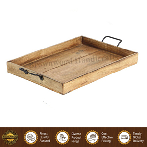 Ensemble de 3 plateaux de service en bois faits à la main de haute qualité avec poignées en métal, design rectangulaire personnalisé, parfait pour les hôtels et les restaurants - Product Image 4