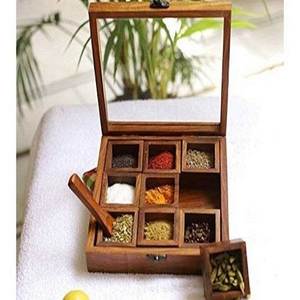 High Quality Durable Eco-Friendly Wooden Spice <b>Box</b> Handcrafted <b>Masala</b> Storage Container Kitchen Use Latest Design Customized - Product Image 5
