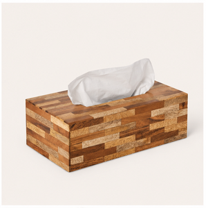 Lujosa Caja de Madera Ecológica Hecha a Mano para Pañuelos, con Incrustaciones de Madera Multitono, Diseño Rectangular Moderno, de Pie - Product Image 1
