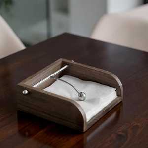 Tabletop napkin holder square box shape bamboo <b>wood</b> base steel rod <b>small</b> size modern dining <b>table</b> - Product Image 5