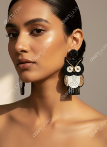 Pendientes de Búho Hechos a Mano con Cuentas para Mujer, Pendientes Colgantes de Animales en Blanco y Negro, Joyería Bonita para Fiestas, Regalo - Product Image 5