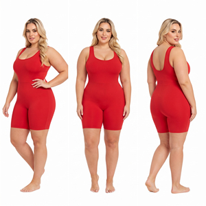 Scoop Neck Plus Size Bodysuit Women Sleeveless Short Length Shapewear Bodycon Suit Eco-Friendly Gym Wear One-Piece Suit - Product Image 4