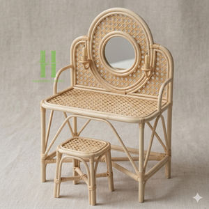 BEST Wholesale HNH CRAFT Modern Handmade Rattan Kids Vanity <b>Table</b> Set Mirror <b>Dressing</b> <b>Table</b> <b>Stool</b> School Use Durable - Product Image 5