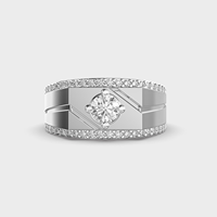 Bague de Fiançailles et d'Anniversaire Géométrique en Moissanite pour Homme, Plaqué Argent, Sertissage Pavé, Coupe Brillante, Style Classique, Bijoux Fins