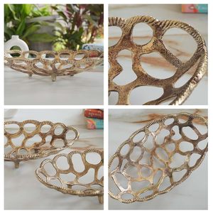 Corbeille à fruits ovale en laiton finition antique, design ajouré, bol décoratif pour centre de table, cuisine et décoration intérieure - Product Image 3