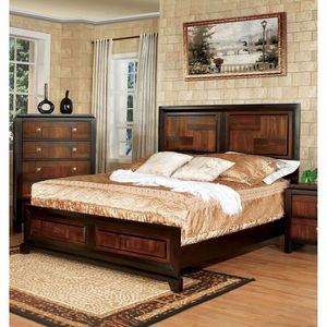 Letto matrimoniale in legno massello di acacia/noce, stile transizionale, 1 pz, con testiera e pediera a parquet, per camera da letto - Product Image 2