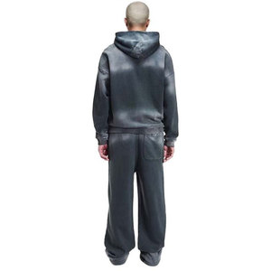 Premium Cotton Men’s Acid Wash <b>Zip</b>-<b>Up</b> Tracksuit Long Sleeve Losses Fit Solid Color Men Acid Wash Hoodie and Sweatpants Set - Product Image 5