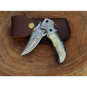 Cuchillo Plegable de Acero Damasco y Cobre para Exteriores, Superventas, para Camping, Caza, Supervivencia Táctica, con Mango de Madera, OEM - Product Image 2
