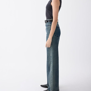 Vaqueros de mezclilla de cintura alta y pierna ancha para mujer, color liso, lavado a la piedra, estilo casual, largos, holgados, con cinturón, estilo otoño - Product Image 4