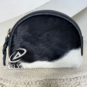 Real Handmade Hair On Hide Fur Leather Coin Change Purse Oval Credit Card Holder Case Western Stylish <b>Cute</b> Small Oval <b>Wallet</b> - Product Image 1