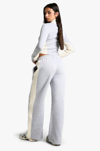 Ensemble 2 pièces pour femme : veste courte zippée et pantalon de survêtement à jambes larges, tenue décontractée assortie, gris - Product Image 3