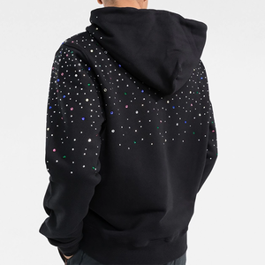 Sweat à capuche de luxe en coton 100% noir de haute qualité, orné de strass et de cristaux, style streetwear pour homme, imperméable - Product Image 4