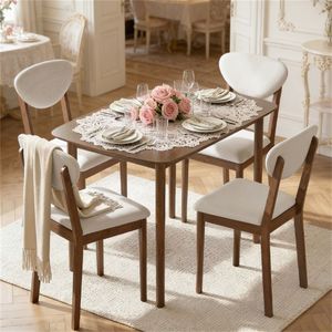 Set da Pranzo Moderno Bianco Crema 5 Pezzi con Tavolo e Sedie per Cucina e Soggiorno - Product Image 3