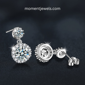 Classic Round Moissanite Drop <b>Earrings</b> 925 Sterling <b>Silver</b> Rhodium Plated Women's Wedding Jewelry - Product Image 4