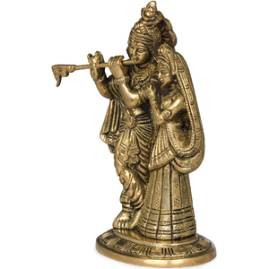 Estatua de latón de 5 pulgadas hecha a mano de Radha Krishna, escultura hecha en la India, ídolos elegantes - Product Image 3