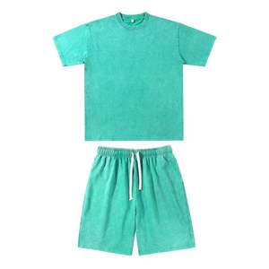 Men's Summer Unisex Terry Printed Shorts Set Acid Wash 240gsm Oversized T-Shirt and 290gsm Shorts Breathable Quick Dry Knitted - Product Image 4