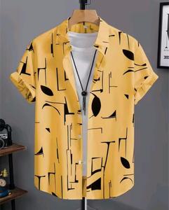 เสื้อยืดสีขาวลำลองสำหรับผู้ชายลายเรขาคณิตแขนสั้นรุ่นใหม่ - Product Image 3
