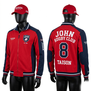 Veste de rugby en molleton de coton premium 320 GSM, rouge marine avec empiècements contrastés, broderie personnalisée, logo imprimé à l'écran - Product Image 1