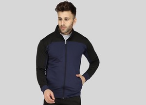Chaqueta cortavientos para hombre en bloques de color azul marino y blanco, con cremallera, ligera, para ropa de calle. - Product Image 1