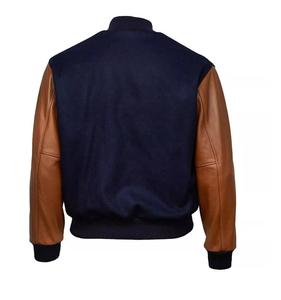 Chaqueta Varsity Letterman Azul Satinado 2025 para Deportes Universitarios, Lana, Cuero Genuino, Cierre Frontal, Mangas de Béisbol para Invierno - Product Image 3