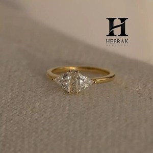 Luxury Trillion Cut Lab Grown Diamond Engagement <b>Ring</b> 14K Yellow Gold Toi et Moi <b>Two</b> <b>Stone</b> Diamond <b>Ring</b> Triangle Cut Jewelry - Product Image 3