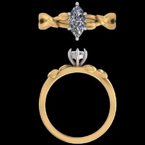 Anillo de Compromiso de Oro de 18k con Diamante de Corte Marquesa de 0.75 Quilates, Banda Floral de Oro Amarillo de 14k, Anillo de Boda con Halo Oculto - Product Image 2