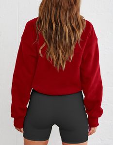 เสื้อสเวตเชิ้ตซิปหนึ่งในสี่สีแดงสำหรับผู้หญิง แขนยาว คอตั้ง สีพื้น ระบายอากาศได้ดี สวมใส่สบายๆ ในฤดูใบไม้ร่วง - Product Image 5