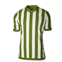 Erkek Kırmızı Beyaz Çizgili Kısa Kollu V Yaka Nem Emici Polyester Futbol Forması Normal Kalıp Her Mevsim