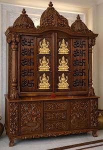 Beautiful Peacock Design Teak Wood Home <b>Mandir</b> DST Luxury Finish Golden Modern Traditional Customised Puja Unit Wholesale UK - Product Image 5