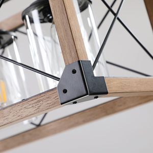 Lampadario a sospensione industriale in noce da 32 pollici con 5 luci, paralumi rettangolari per sala da pranzo e isola cucina - Product Image 5