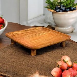 Wooden Pedestal Cake Stand Rustic Rectangular Serving Tray Decorative Risers for <b>Kitchen</b> Bathroom Home Decor - Product Image 1