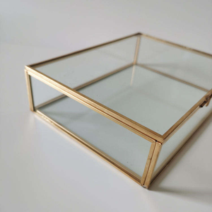 Beautiful Transparent Clear <b>Mirror</b> Glass Jewelry <b>Box</b> Storage Case Gold Metal Display Jewelry <b>Box</b> With Glass Lid - Product Image 3