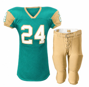 Custom Made American Football Jersey Set Men's Adult Blue <b>Green</b> <b>Silk</b> Screen Printing Breathable Polyester Uniform - Product Image 5