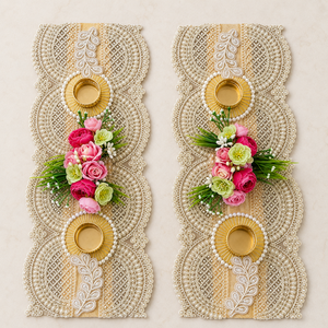 Luxury Pearl Floral Diya Decoration Pair Handmade Gold Patti Wedding <b>Mandir</b> Pooja Festival Home Decor Gift Item - Product Image 2