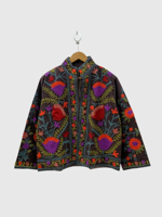 Veste en coton brodée à la main à motifs floraux, col mandarin, manches longues, grande taille, style chic prairie pour femmes, automne