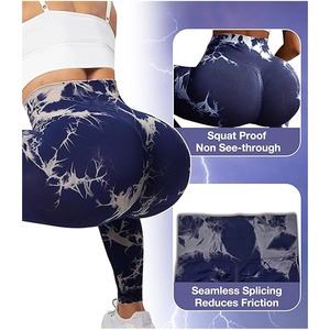 Leggings de sport pour femmes, tie-dye, sans couture, taille haute, pour la course à pied, le yoga, la gym - Product Image 4